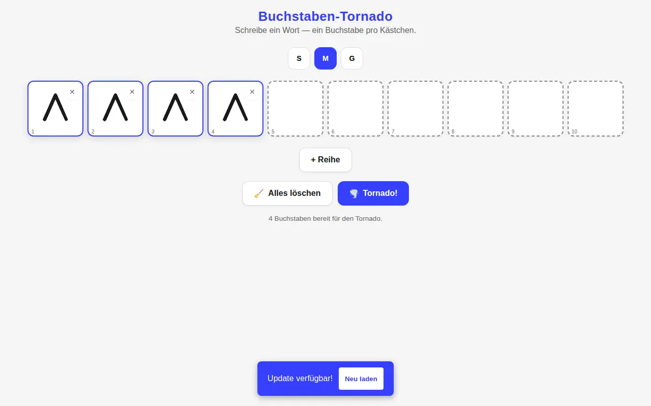 Einblick in Buchstaben-Tornado